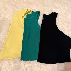 3 wild fable Crop Top Ribbed Tank Tops (Black, Yellow, Green)